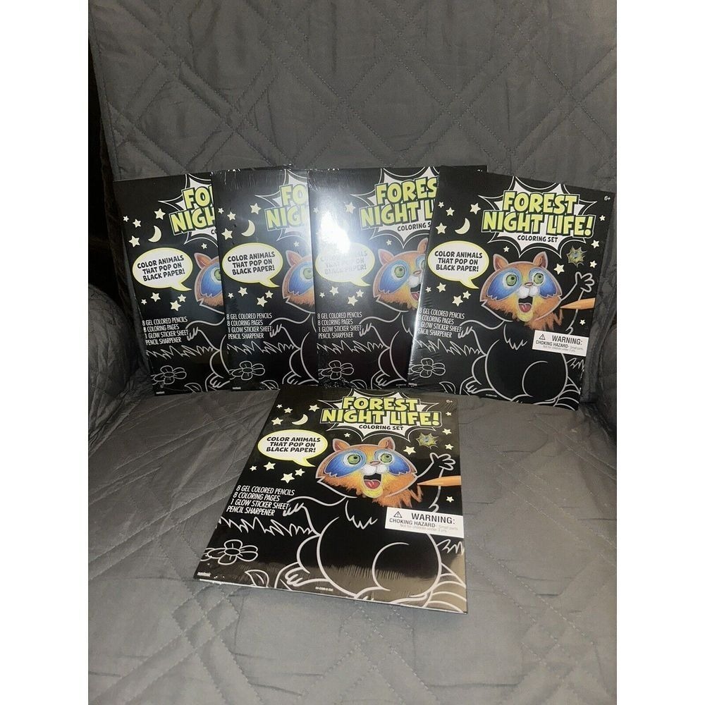 CRAYOLA Coloring Book Kit for Gel Pens incl Stickers Lot of 5 Black Paper Animal